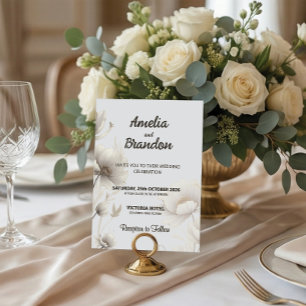 Modern Gold Sketch Flowers   White Wedding Invitation