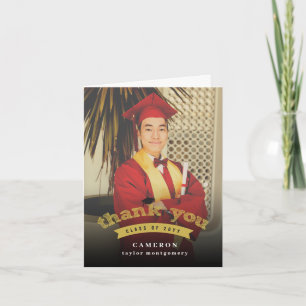 Modern Gold Sketch Graduation Cap Photo Graduate Thank You Card
