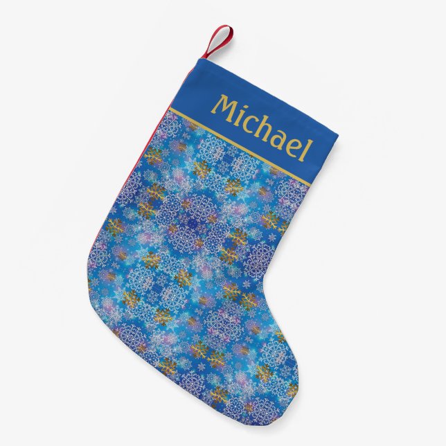 Modern Gold Snowflake Pattern Small Christmas Stocking (Front (Hanging))