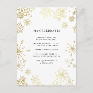 Modern Gold Snowflakes Christmas Party Postcard