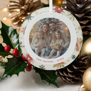 Modern Gold Snowflakes Photo Glass Tree Decoration