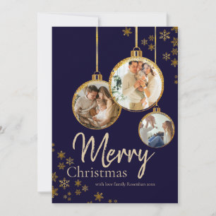 Modern Gold Snowflakes Photo Merry Christmas Holiday Card