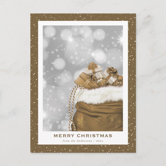 Modern Gold Snowy Merry Christmas Holiday Postcard (Front)