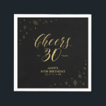Modern Gold Sparkle & Cheers 30th Birthday Party Napkin<br><div class="desc">This custom paper napkin will add stylish detail to your special day. This design features sparkle graphics and typography " Cheers to 30 years" in gold foil texture on a black background. Perfect for a modern gold theme 30th birthday party. Matching invitations and stationeries are available in my shop BaraBomDesign....</div>