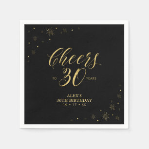 Modern Gold Sparkle & Cheers 30th Birthday Party Napkin