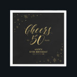 Modern Gold Sparkle & Cheers 50th Birthday Party Napkin<br><div class="desc">This custom paper napkin will add stylish detail to your special day. This design features sparkle graphics and typography " Cheers to 50 years" in gold foil texture on a black background. Perfect for a modern gold theme 50th birthday party. Matching invitations and stationeries are available in my shop BaraBomDesign....</div>