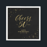 Modern Gold Sparkle & Cheers 50th Birthday Party Napkin<br><div class="desc">This custom paper napkin will add stylish detail to your special day. This design features sparkle graphics and typography " Cheers to 50 years" in gold foil texture on a black background. Perfect for a modern gold theme 50th birthday party. Matching invitations and stationeries are available in my shop BaraBomDesign....</div>