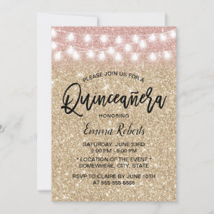 Modern Gold Sparkle Faux Glitter Quinceanera 15 Invitation