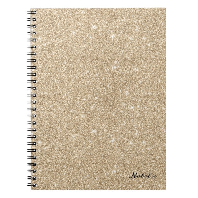 Modern Gold Sparkle Glitter with Name Notebook (Front)