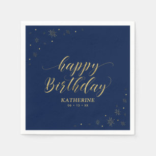 Modern Gold Sparkle Happy Birthday Paper Party Napkin