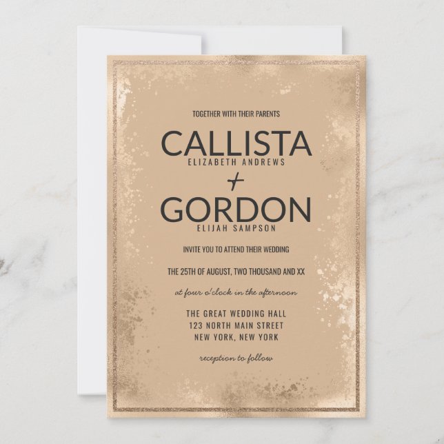 Modern Gold Splatter Glitter Border Wedding Invitation (Front)