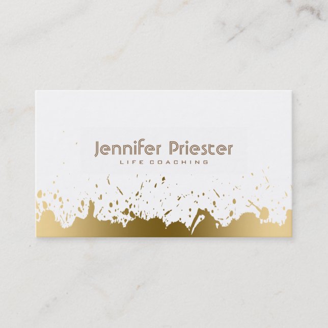 Modern Gold Splatter & White Life Couching Business Card (Front)