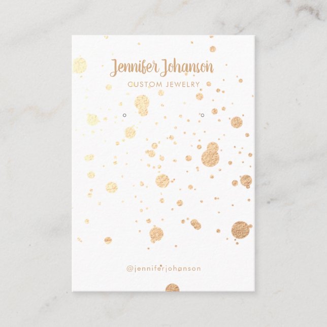 Modern gold spots jewellery holder earrings white business card (Front)