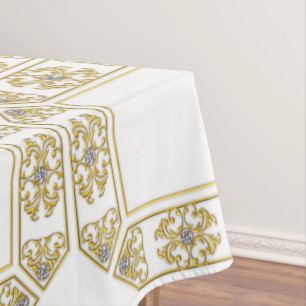 Modern Gold Square Diamond Geometric Pattern White Tablecloth