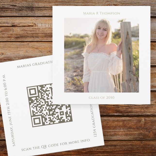 Modern Gold Square Graduation Photo  Invitation (Minimalist gold typography graduation photo design with clean layout.)