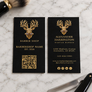 Modern Gold Stag Master Barber Shop Logo Qr Code Business Card