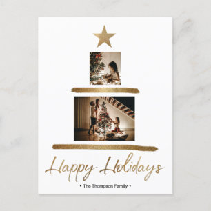 Modern Gold Star Christmas Family Photos Holiday Postcard