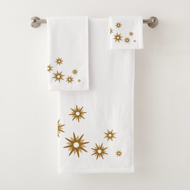 Modern Gold Starburst Design Bath Towel Set (Insitu)