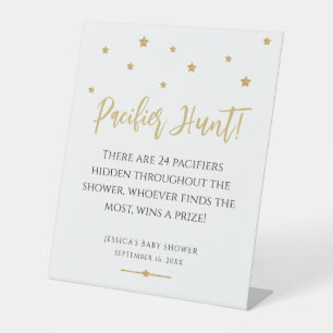 Modern Gold Stars Baby Shower Pacifier Hunt Game Pedestal Sign