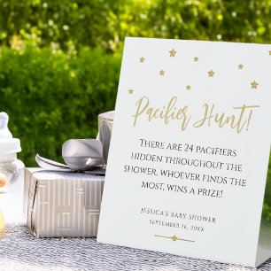 Modern Gold Stars Baby Shower Pacifier Hunt Game Pedestal Sign