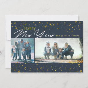 Modern Gold stars Dark Blue New Year greeting Holiday Card