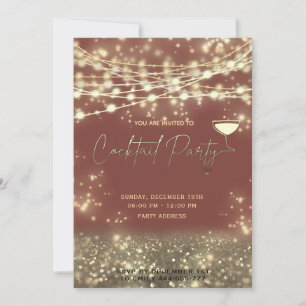 Modern Gold string lights corporate Cocktail party Invitation