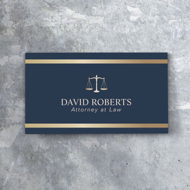 Modern Gold Stripe Navy Blue Lawyer Attorney Business Card (Creator Uploaded)