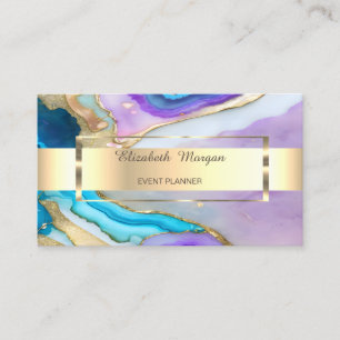 Modern Gold Stripe Violet Blue Marble Stone Business Card
