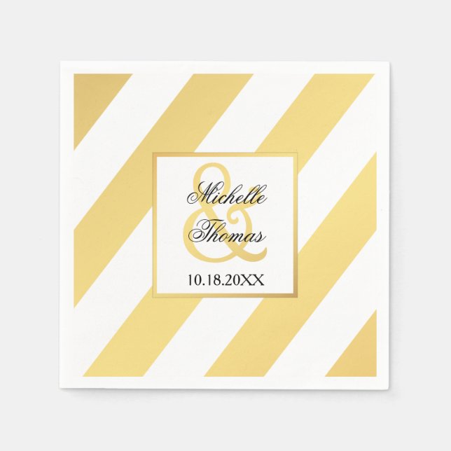 Modern Gold Stripe Wedding Napkin (Front)