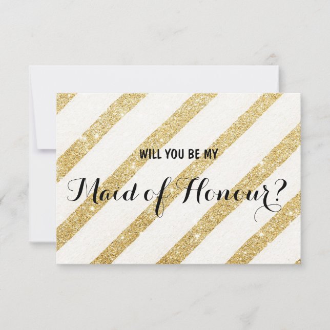 Modern gold stripe Will you be my Maid of Honour Invitation (Front)