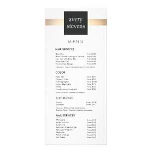 Modern Gold Striped Black and White Salon Menu