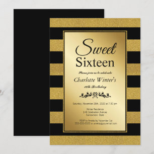 Modern Gold Striped Sweet 16 Birthday Invitation