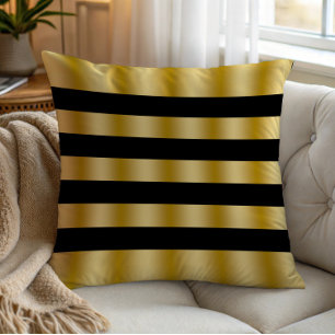 Modern Gold Stripes Black Background Throw Cushion