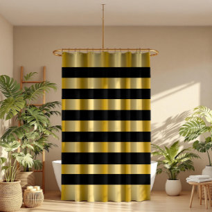 Modern Gold Stripes Black Background Throw Shower Curtain