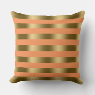 Modern Gold Stripes Custom Orange Background Cushion