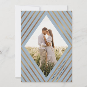 Modern Gold Stripes Diamond Frame Photo Wedding Save The Date