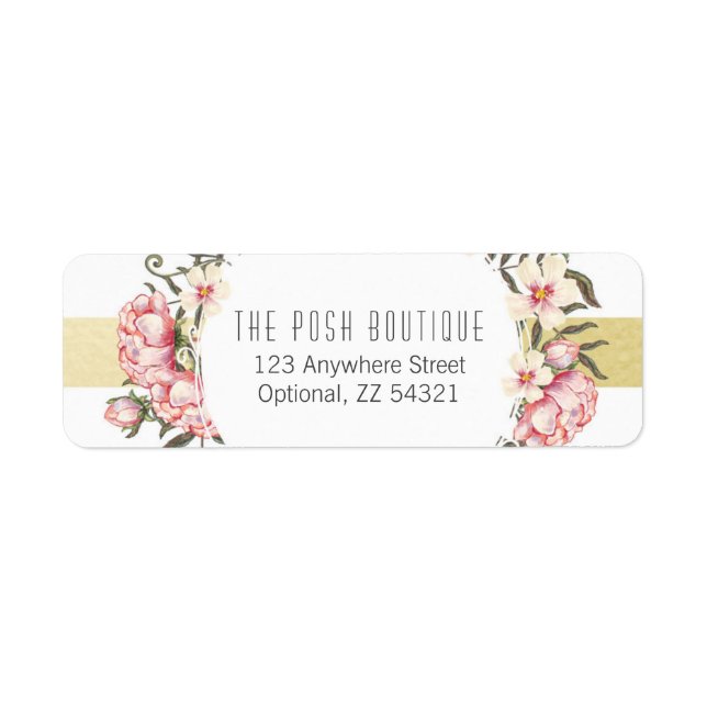 Modern Gold Stripes Floral Roses Return Address (Front)