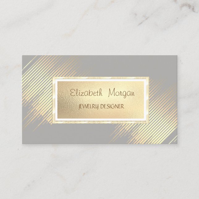 Modern Gold Stripes,Gold Frame Jewellery Designer Business Card (Front)