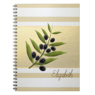 Modern Gold Stripes, Olive Branch - Personalised Notebook