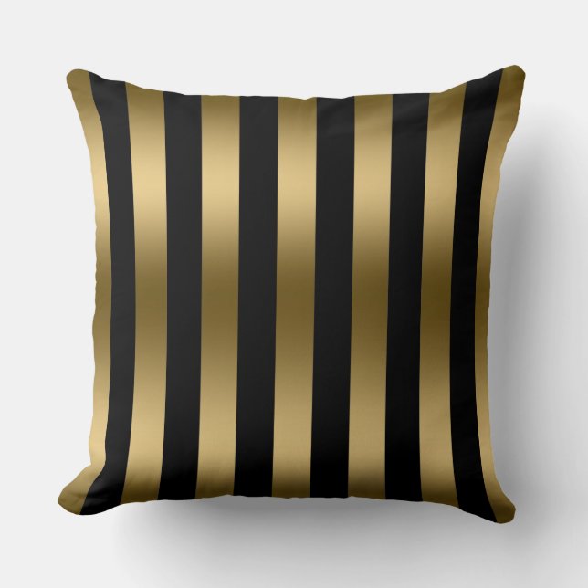Modern Gold Stripes Pattern Black Background Cushion (Front)