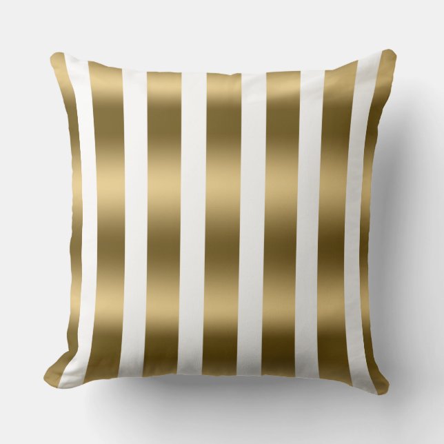 Modern Gold Stripes Pattern White Background Cushion (Front)