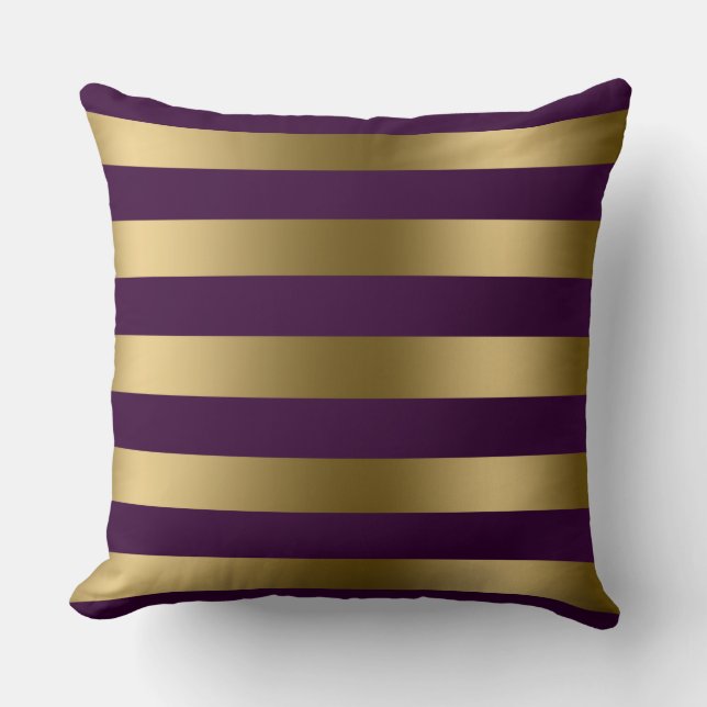 Modern Gold Stripes Purple Background Cushion (Front)
