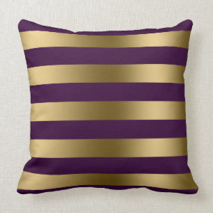 Modern Gold Stripes Purple Background Cushion