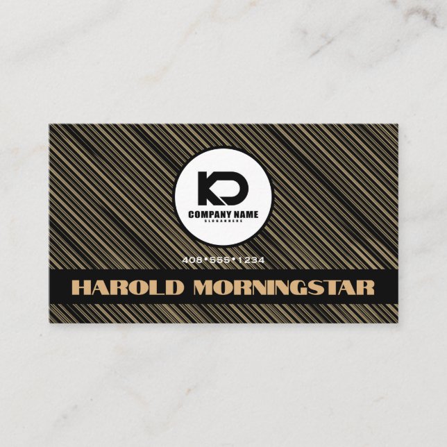 Modern Gold Stripes Qr and Logo Business Card (Front)