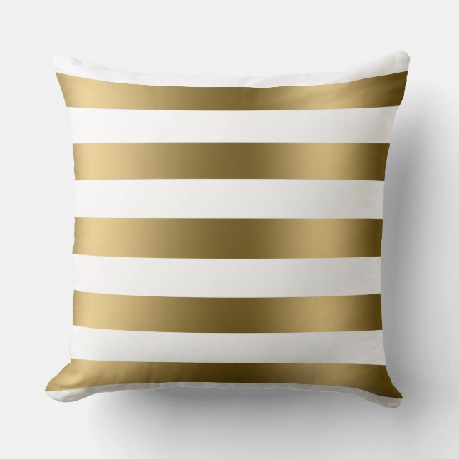Modern Gold Stripes White Background Cushion (Front)