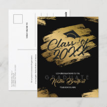 Modern Gold Stroke Black Graduation Announcement