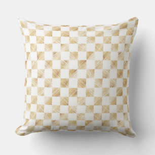 Modern Gold strokes Chequered White Pattern Cushion