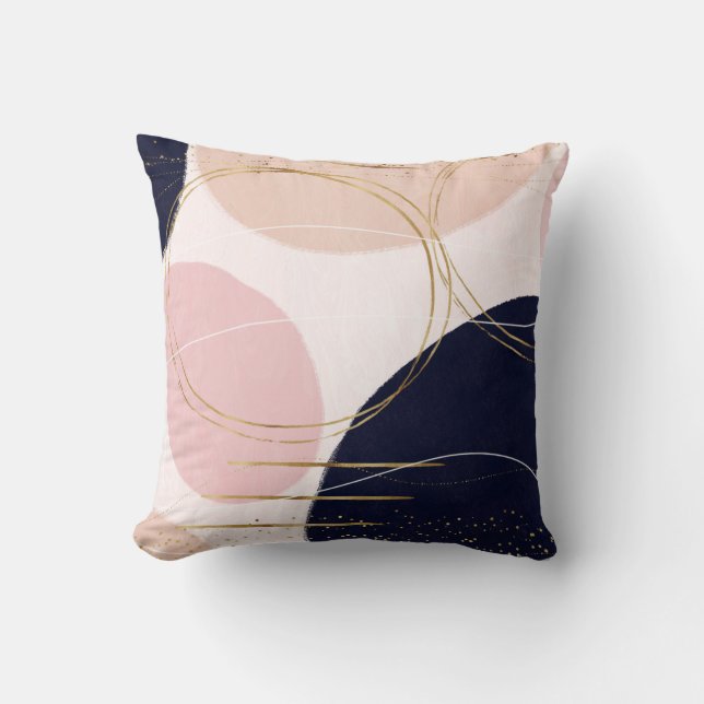 Modern Gold Strokes & Circles Minimal Pink Design Cushion (Front)