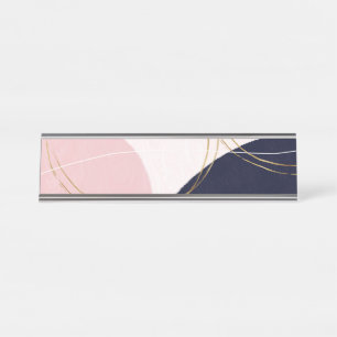Modern Gold Strokes & Circles Minimal Pink Design Desk Name Plate