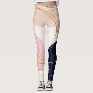 Modern Gold Strokes & Circles Minimal Pink Design Leggings